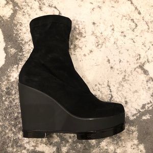 ROBERT CLERGERIE BLACK SUEDE WEDGE BOOTIE